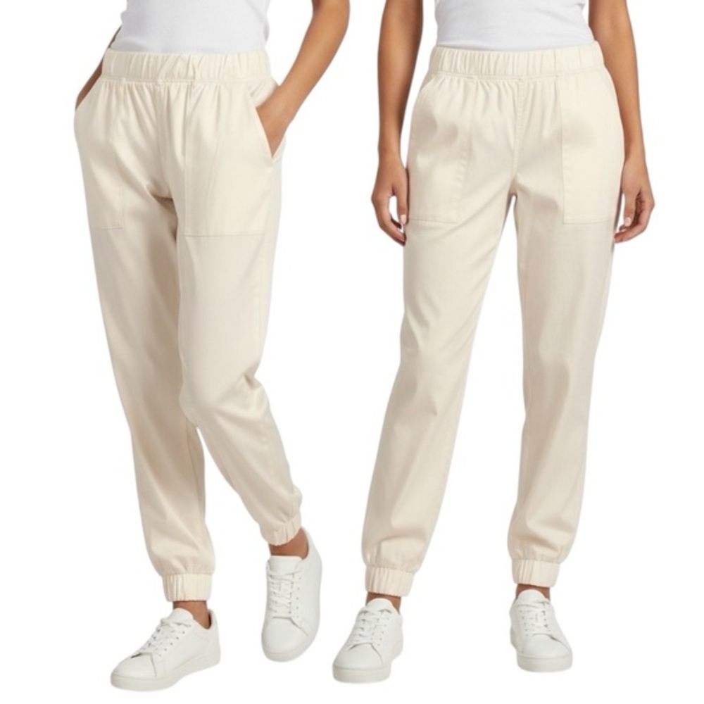 NWT Elan Cream Tencel Elastic Waist Cargo Jogger Pants Size Small